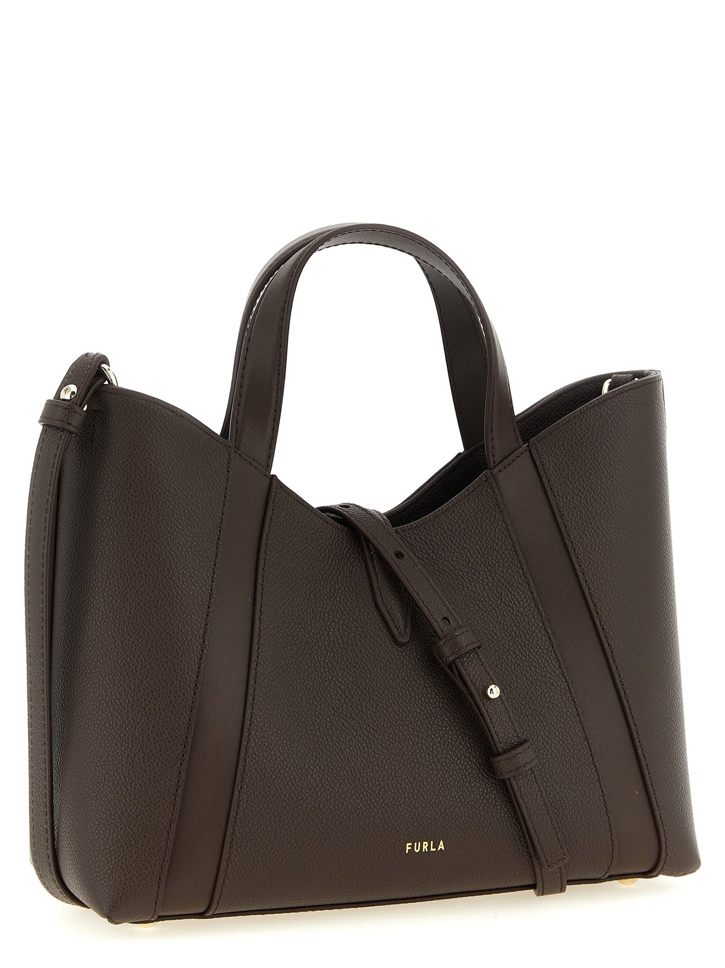 Exclusive Furla Goccia S Calfskin Tote – Dark Brown — Side View