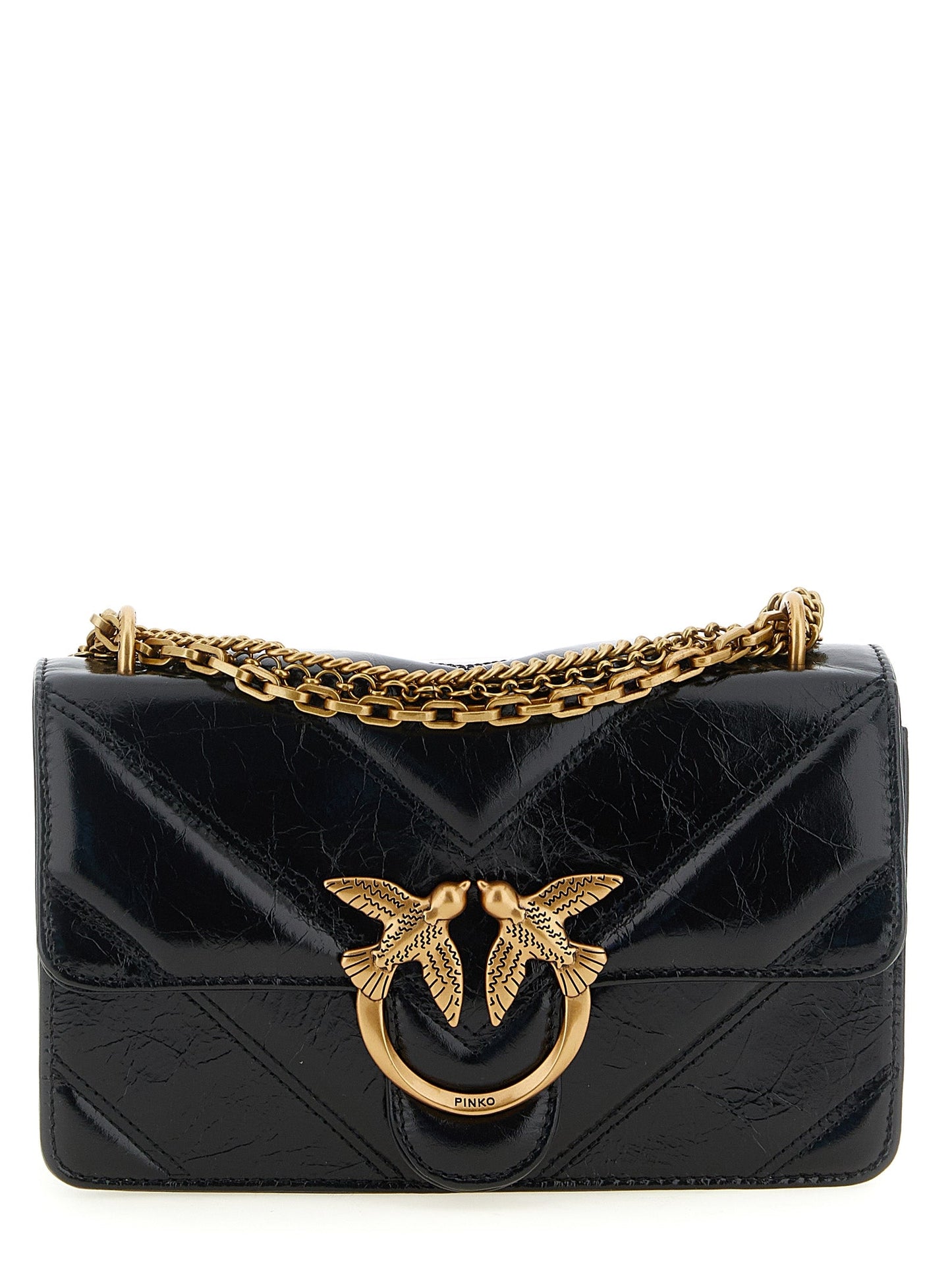 Exclusive PINKO Love Bag Chevron Calfskin Crossbody – Black — Front View