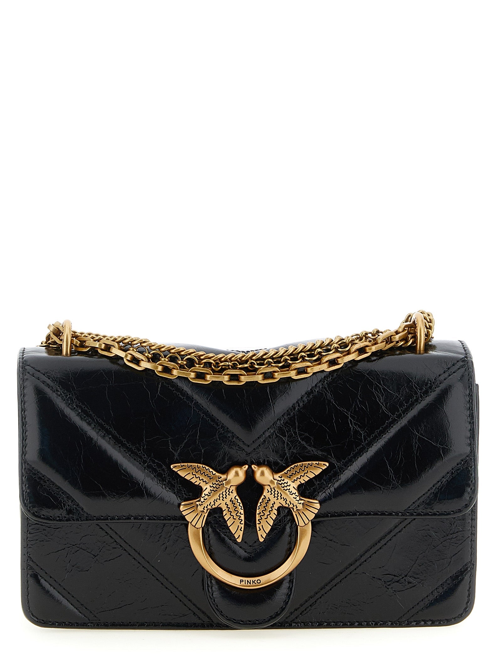 Exclusive PINKO Love Bag Chevron Calfskin Crossbody – Black — Front View