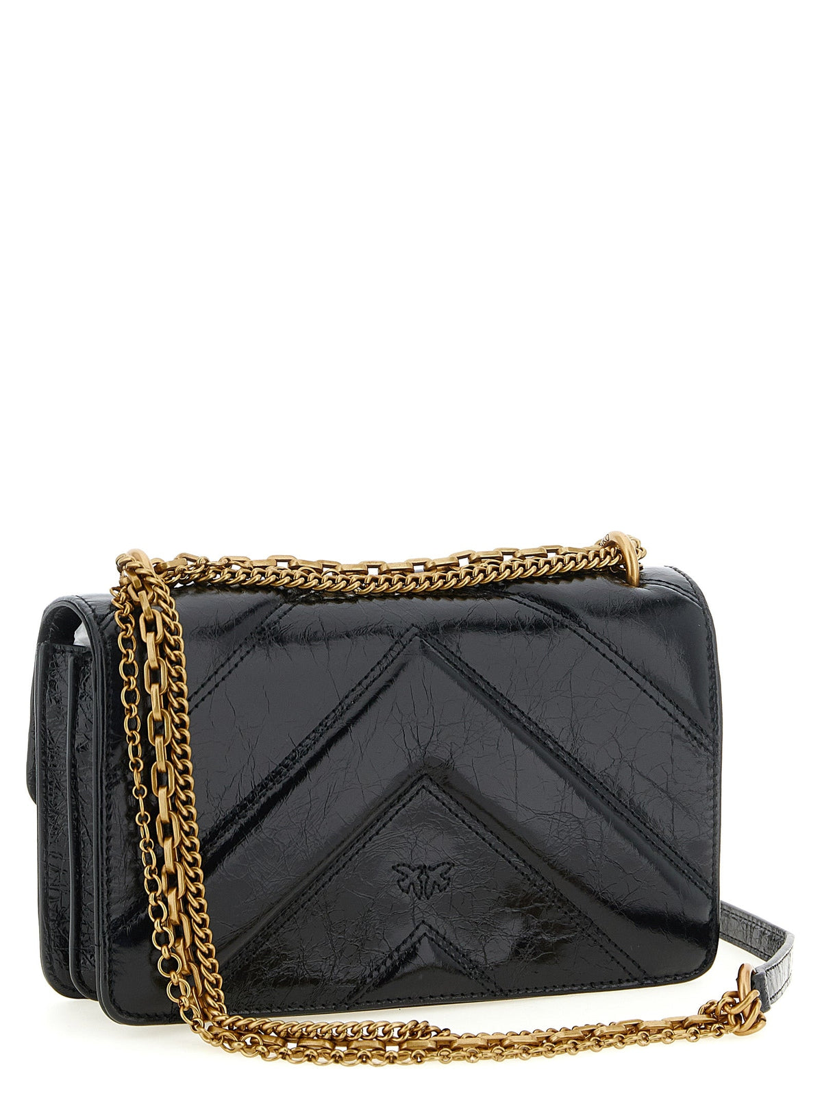 Exclusive PINKO Love Bag Chevron Calfskin Crossbody – Black — Side View