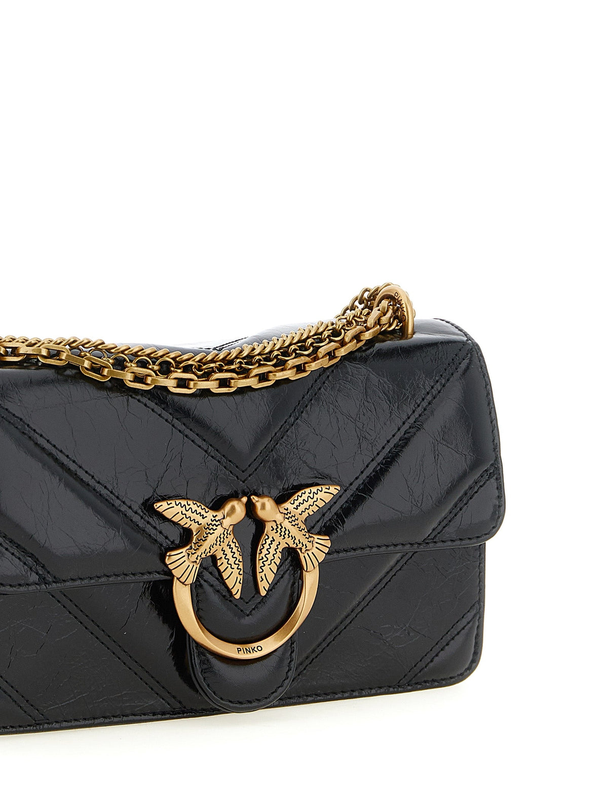 Exclusive PINKO Love Bag Chevron Calfskin Crossbody – Black — Back View