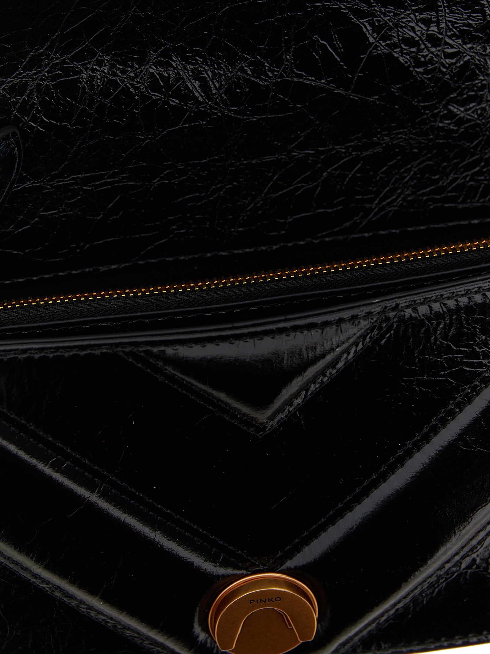 Exclusive PINKO Love Bag Chevron Calfskin Crossbody – Black — Top View