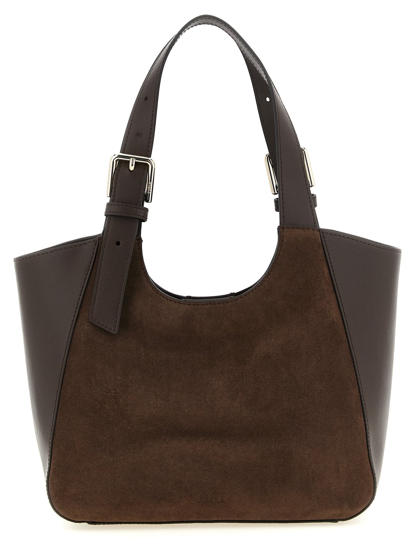 Exclusive Furla Dora S Suede and Calfskin Tote – Dark Brown — Front View
