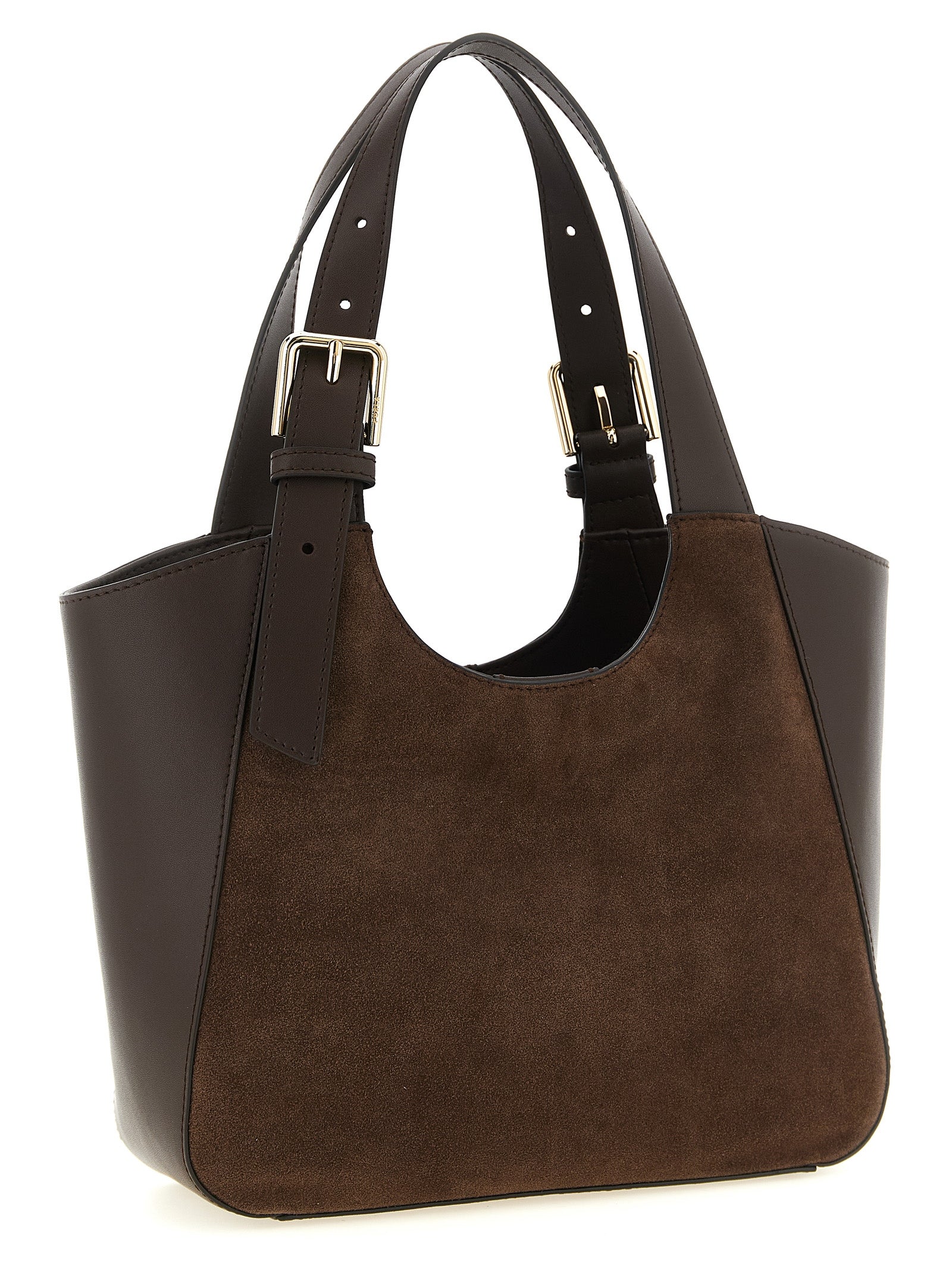 Exclusive Furla Dora S Suede and Calfskin Tote – Dark Brown — Side View