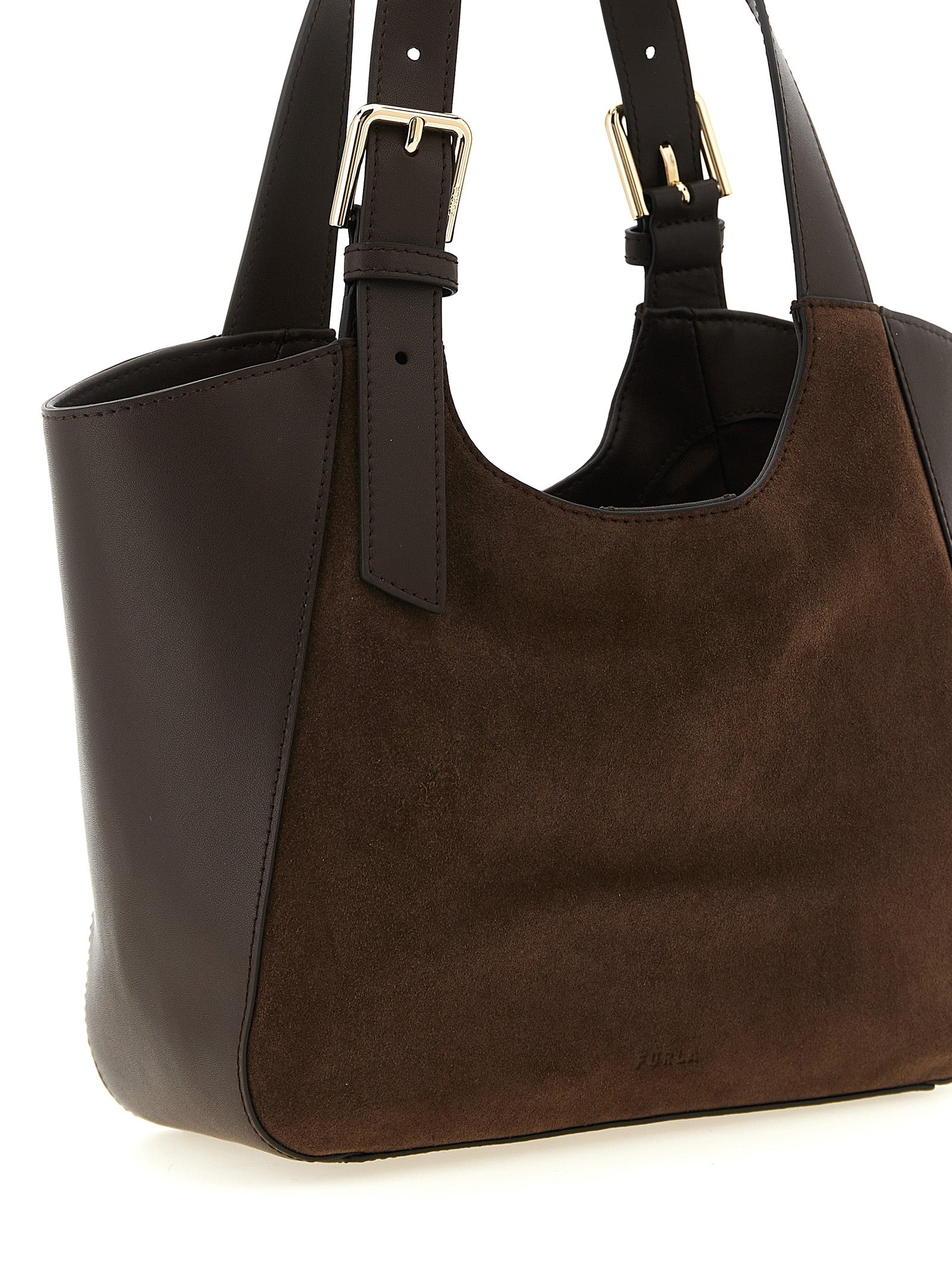Exclusive Furla Dora S Suede and Calfskin Tote – Dark Brown — Back View