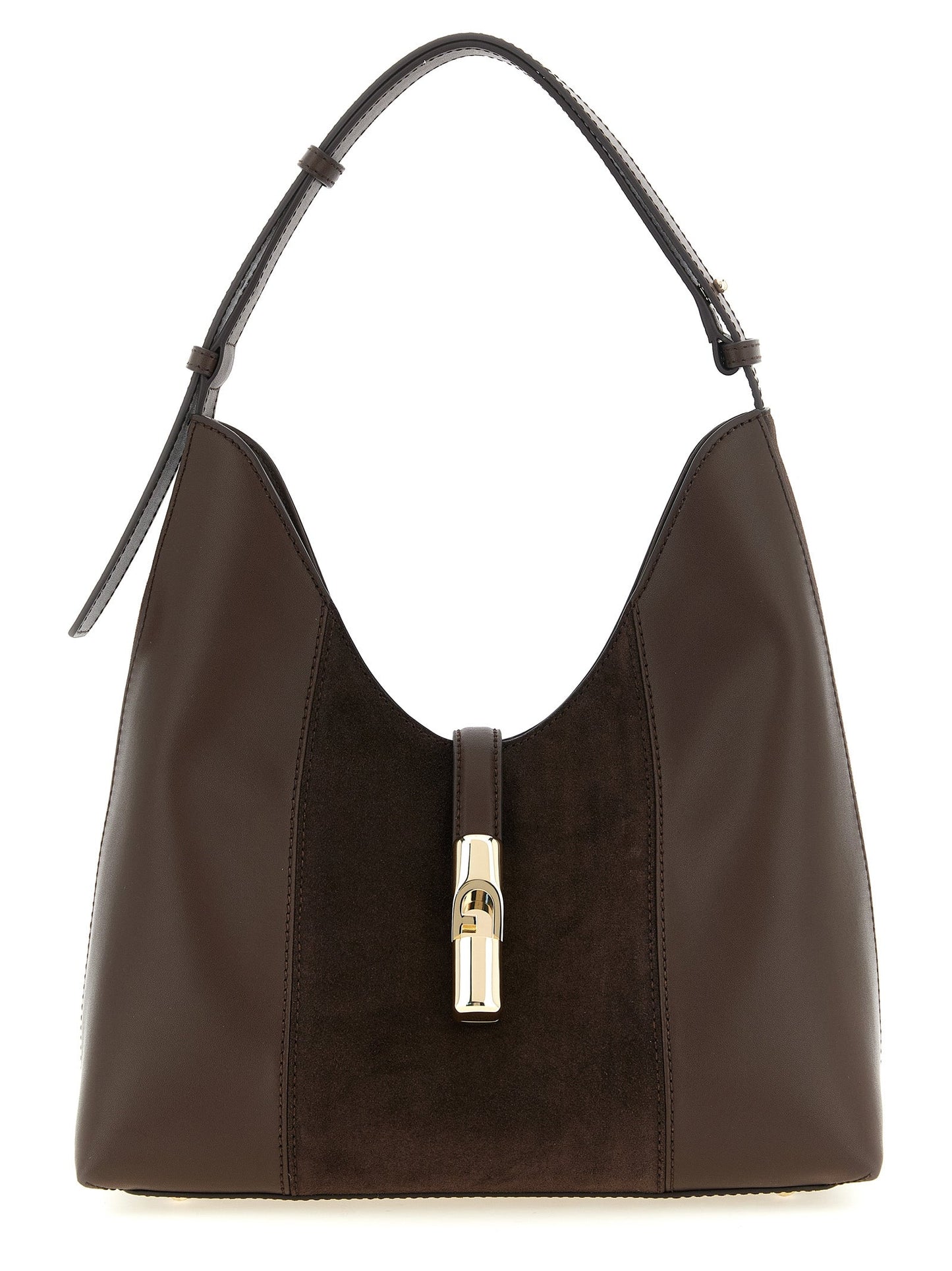 Exclusive Furla Goccia M Hobo Shoulder Bag – Chocolate Brown — Front View