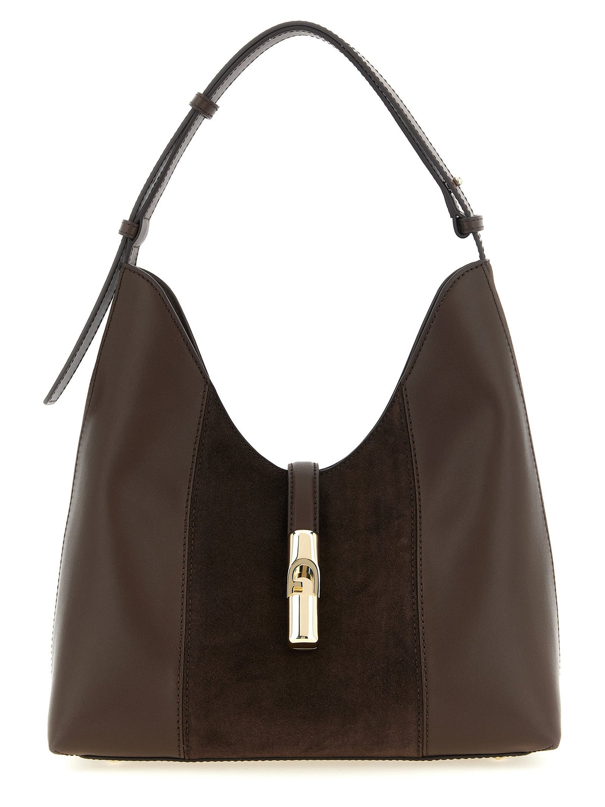 Exclusive Furla Goccia M Hobo Shoulder Bag – Chocolate Brown — Front View