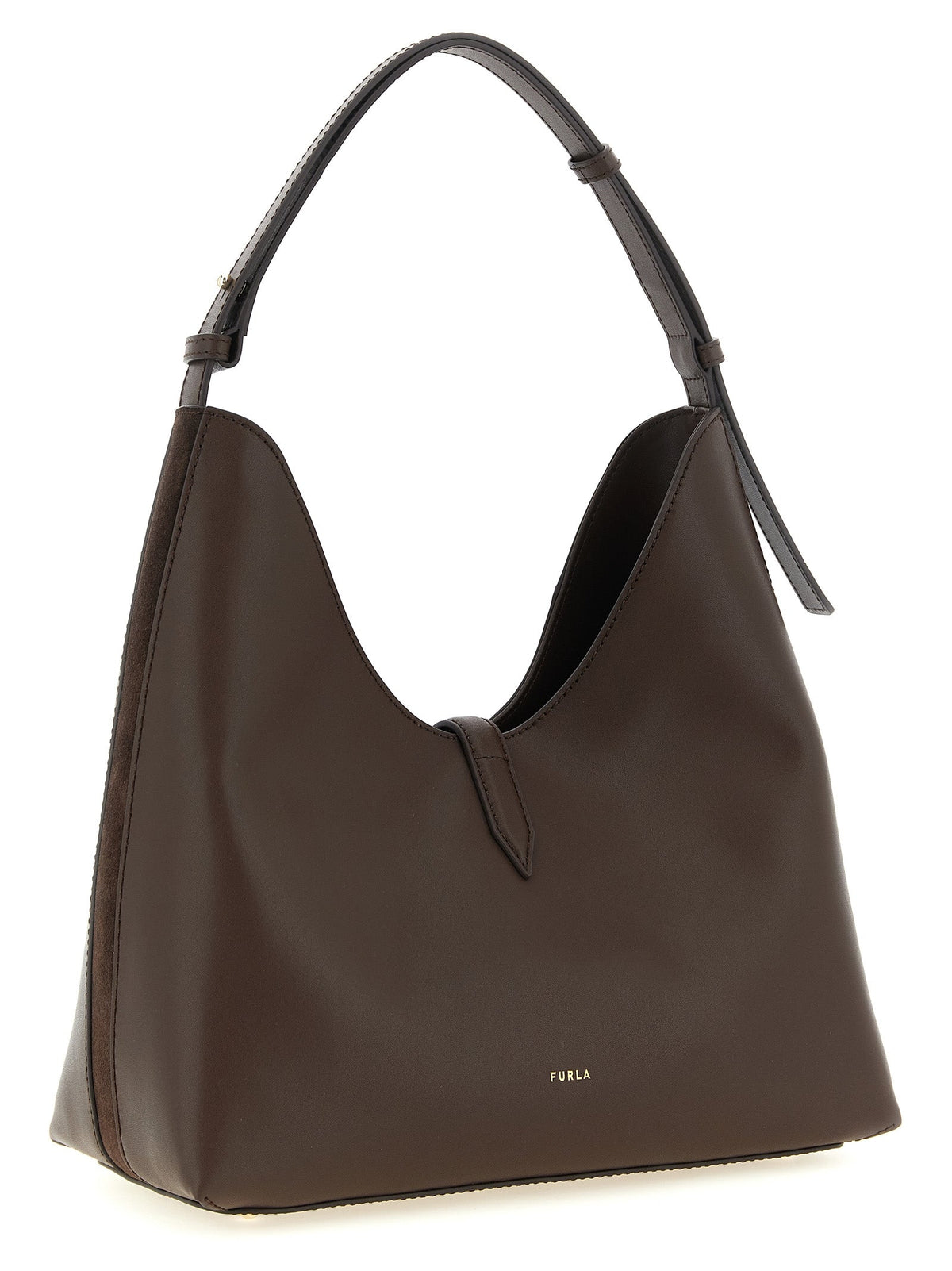 Exclusive Furla Goccia M Hobo Shoulder Bag – Chocolate Brown — Side View