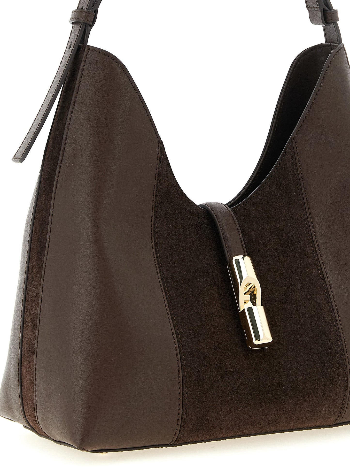 Exclusive Furla Goccia M Hobo Shoulder Bag – Chocolate Brown — Back View