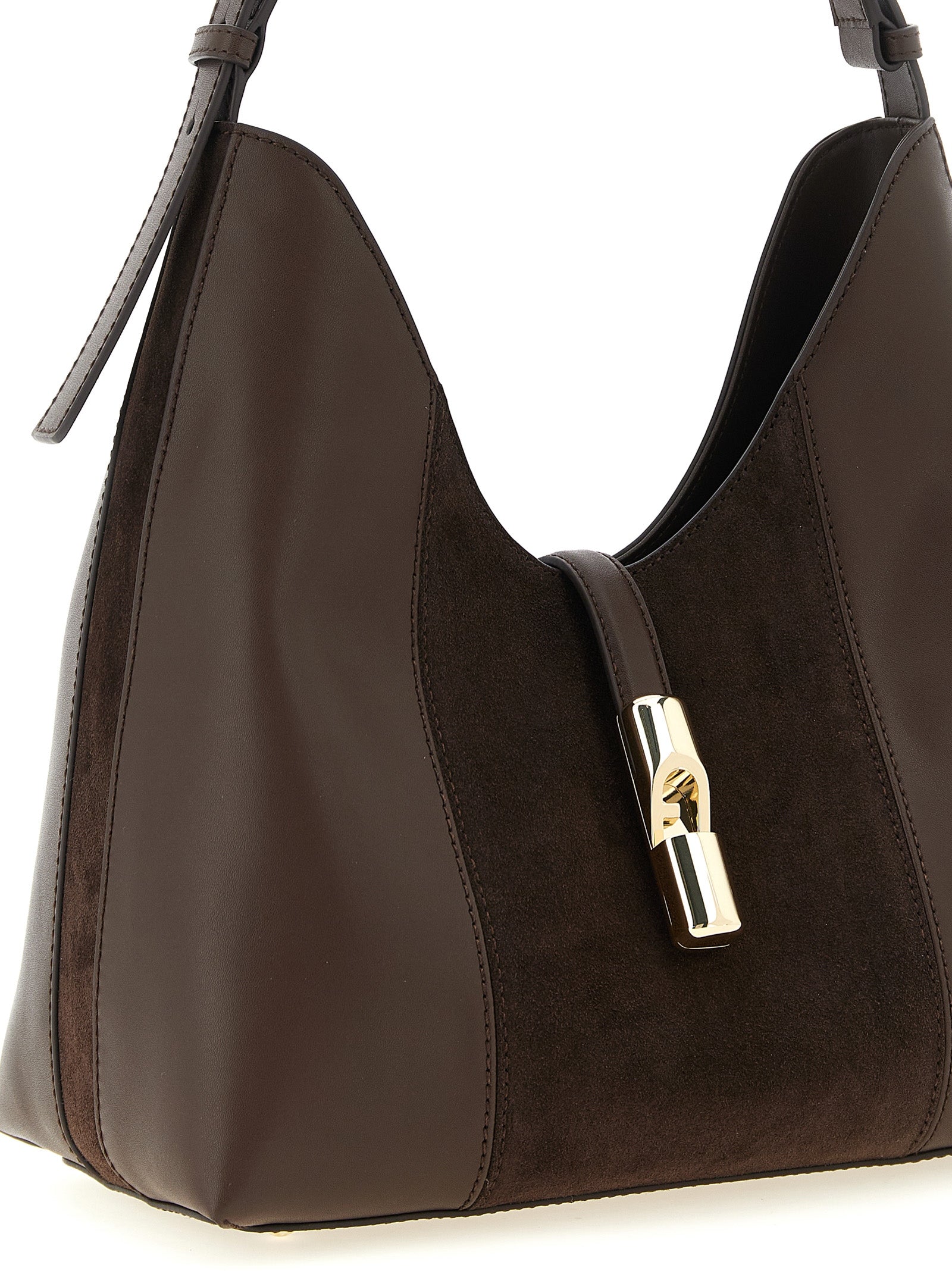 Exclusive Furla Goccia M Hobo Shoulder Bag – Chocolate Brown — Back View