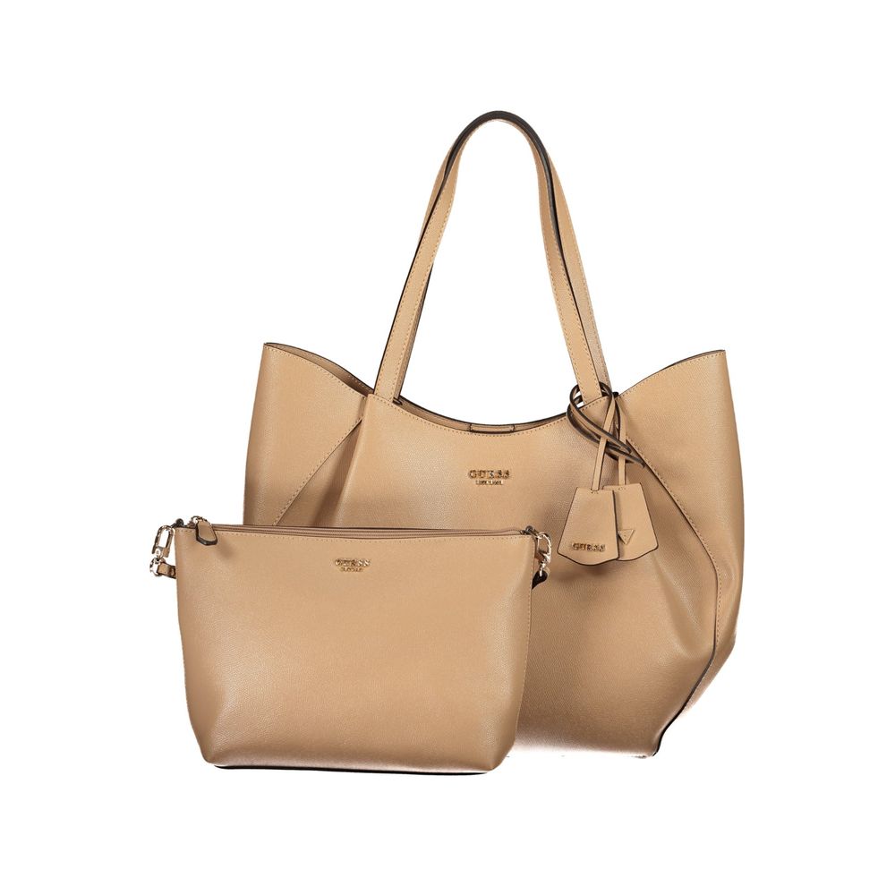 Exclusive Guess Jeans Polyurethane Handbag – Beige — Front View