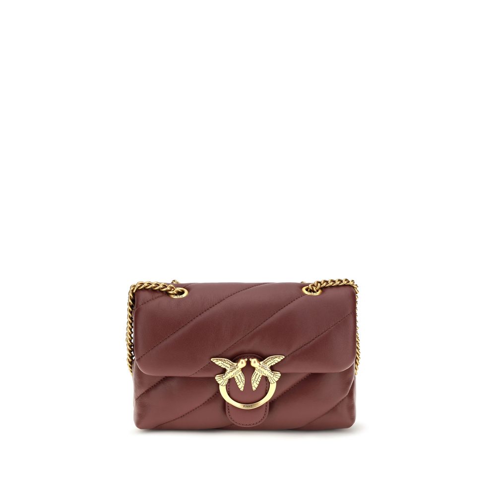 Exclusive PINKO Love Mini Puff Quilted Leather Shoulder Bag – Bordeaux — Front View