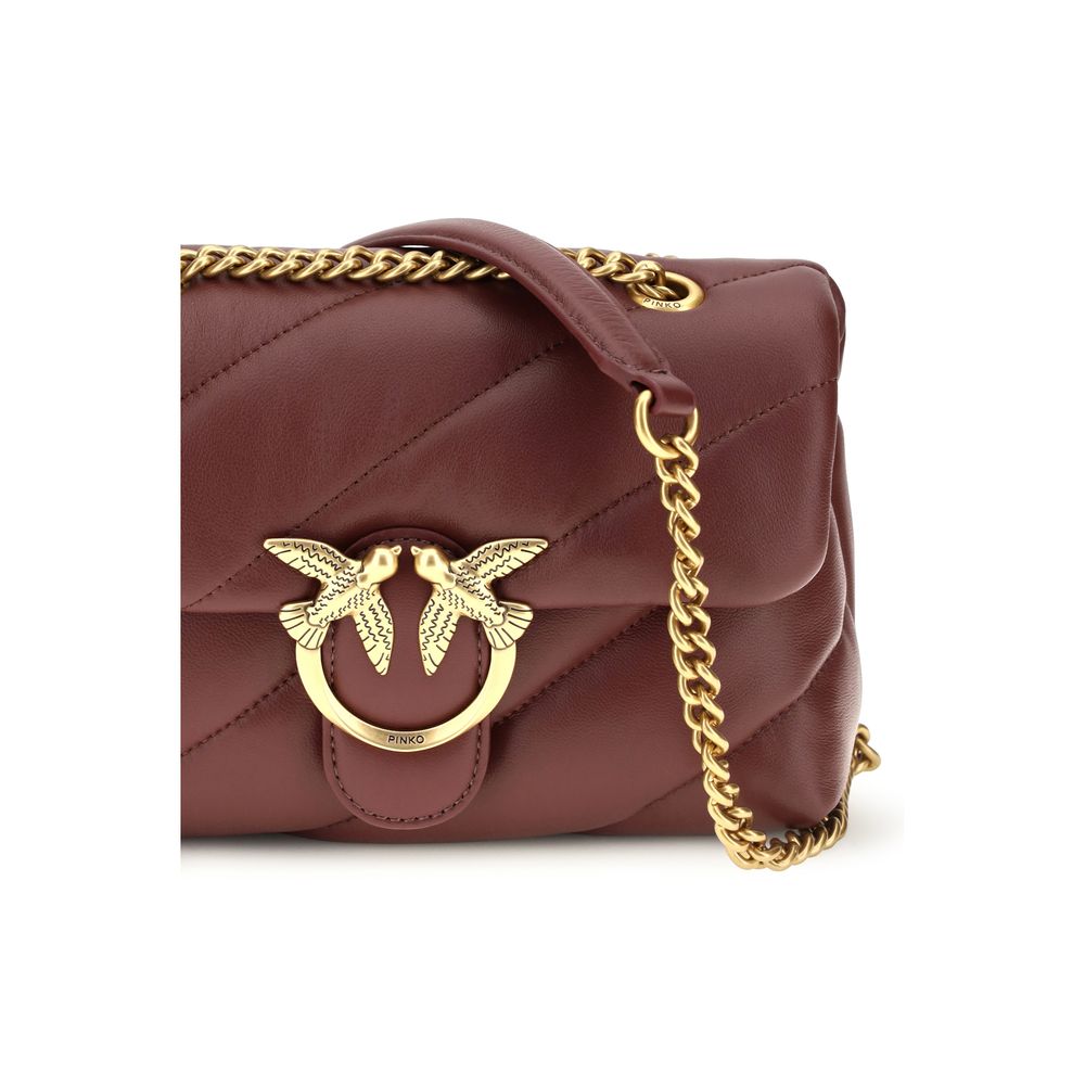 Exclusive PINKO Love Mini Puff Quilted Leather Shoulder Bag – Bordeaux — Top View
