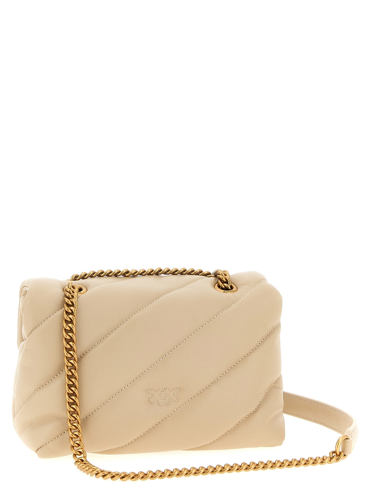 Exclusive PINKO Mini Love Puff Quilted Lambskin Crossbody – Beige — Side View