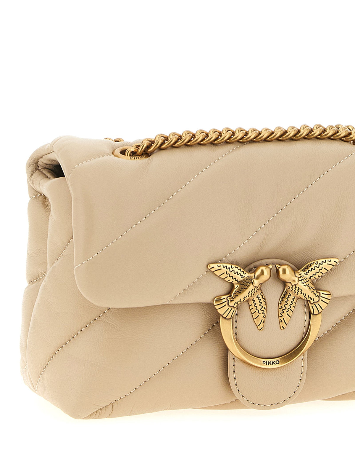 Exclusive PINKO Mini Love Puff Quilted Lambskin Crossbody – Beige — Back View