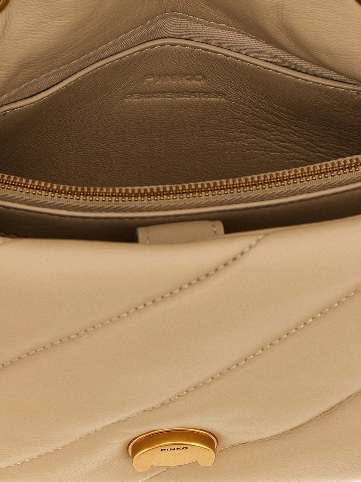 Exclusive PINKO Mini Love Puff Quilted Lambskin Crossbody – Beige — Top View