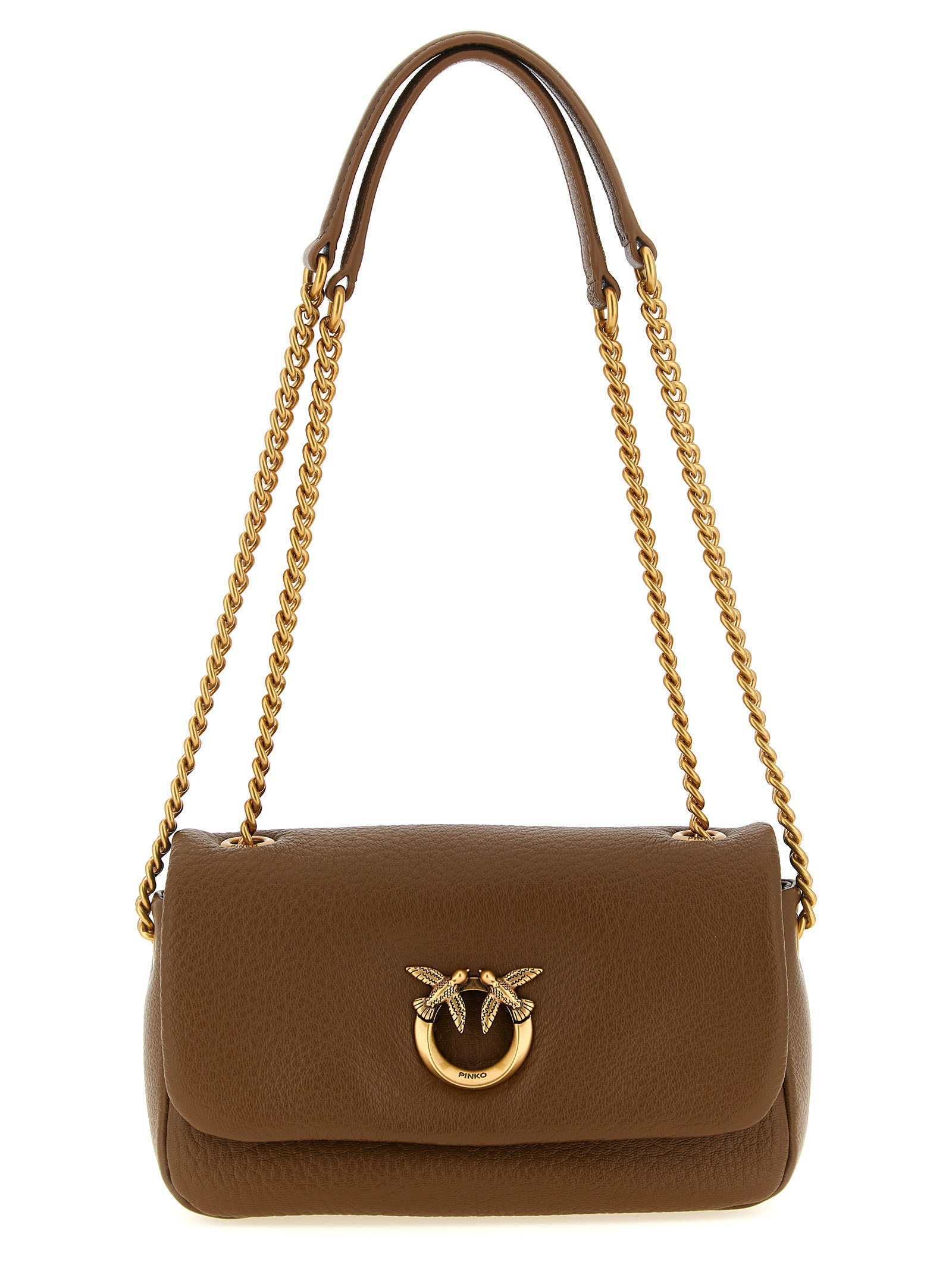 Exclusive PINKO Lambskin Shoulder Bag – Brown — Front View