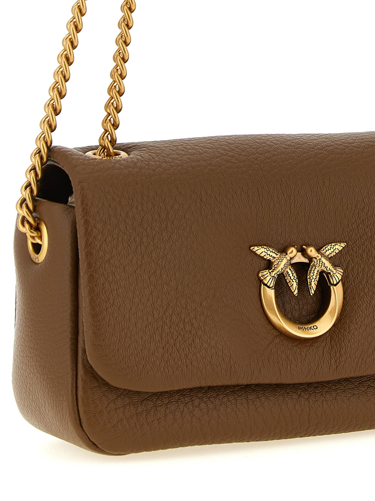 Exclusive PINKO Lambskin Shoulder Bag – Brown — Back View