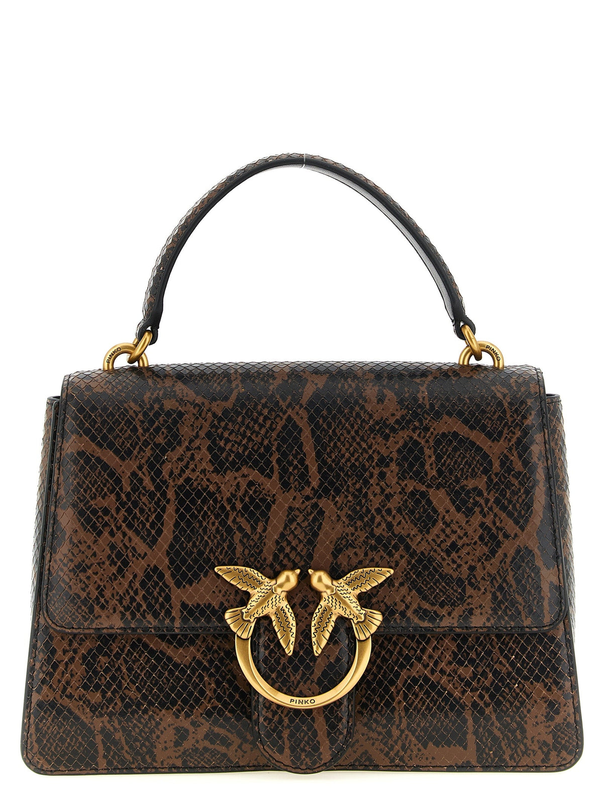 Exclusive PINKO Love One Light Python-Print Calfskin Handbag – Brown / Black — Front View
