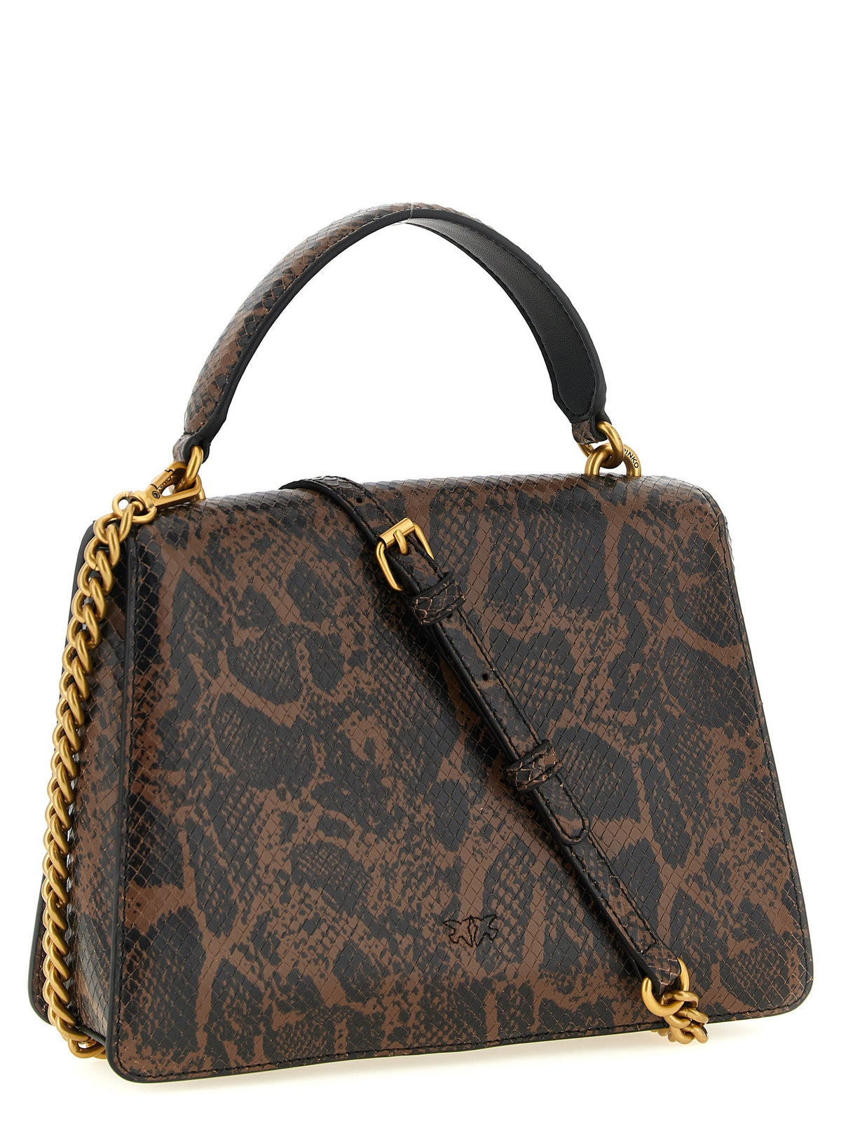 Exclusive PINKO Love One Light Python-Print Calfskin Handbag – Brown / Black — Side View