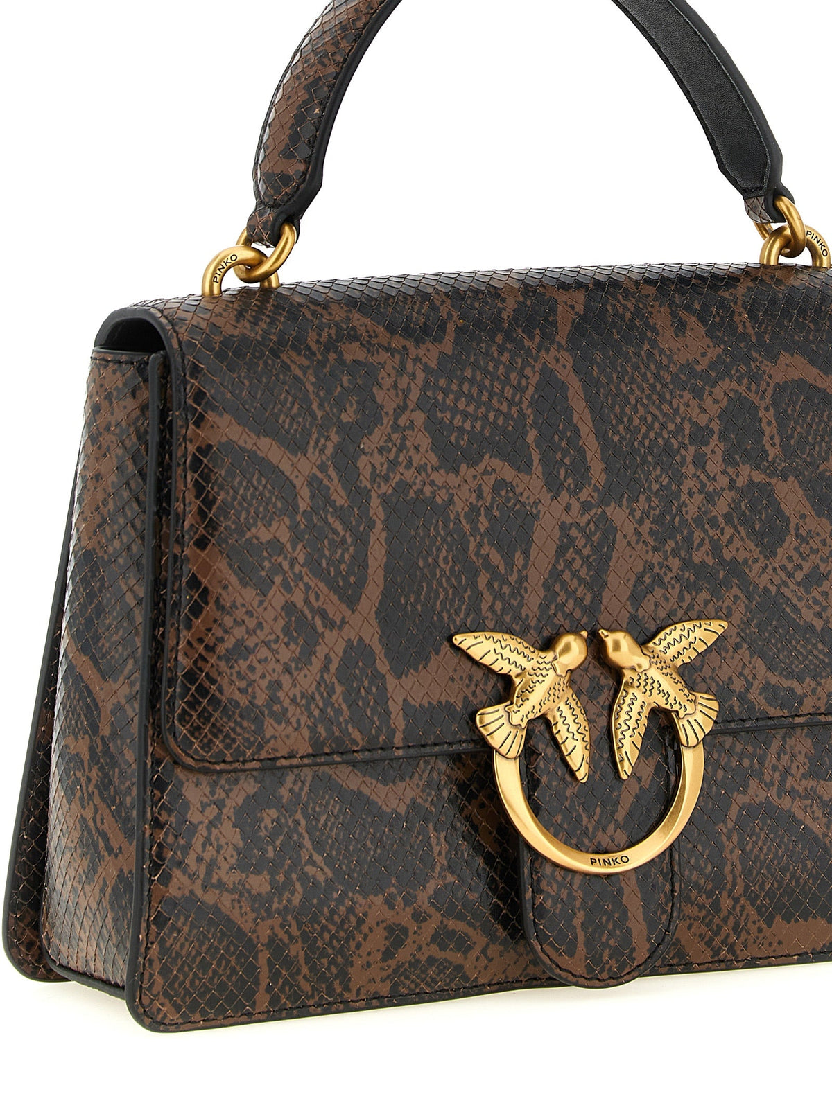 Exclusive PINKO Love One Light Python-Print Calfskin Handbag – Brown / Black — Back View
