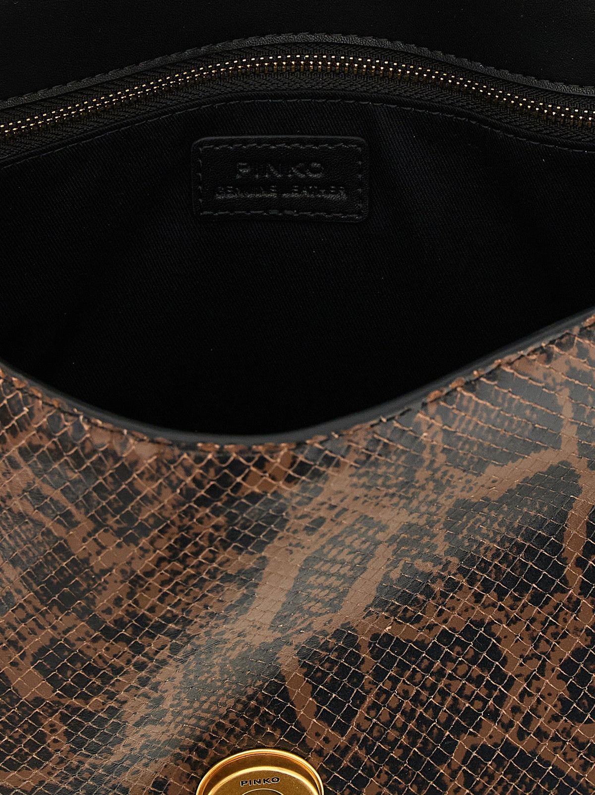 Exclusive PINKO Love One Light Python-Print Calfskin Handbag – Brown / Black — Top View