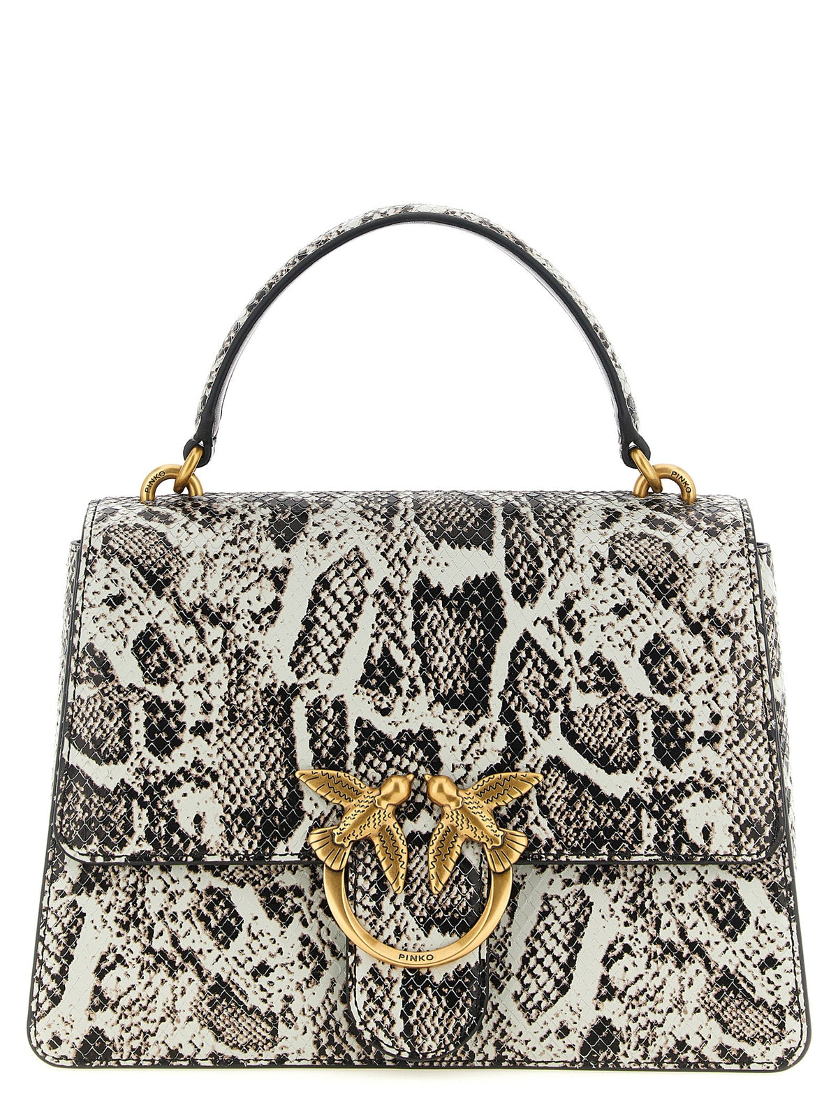 Exclusive PINKO Love Bag Python-Print Calfskin Handbag – Grey / Black / Beige — Front View