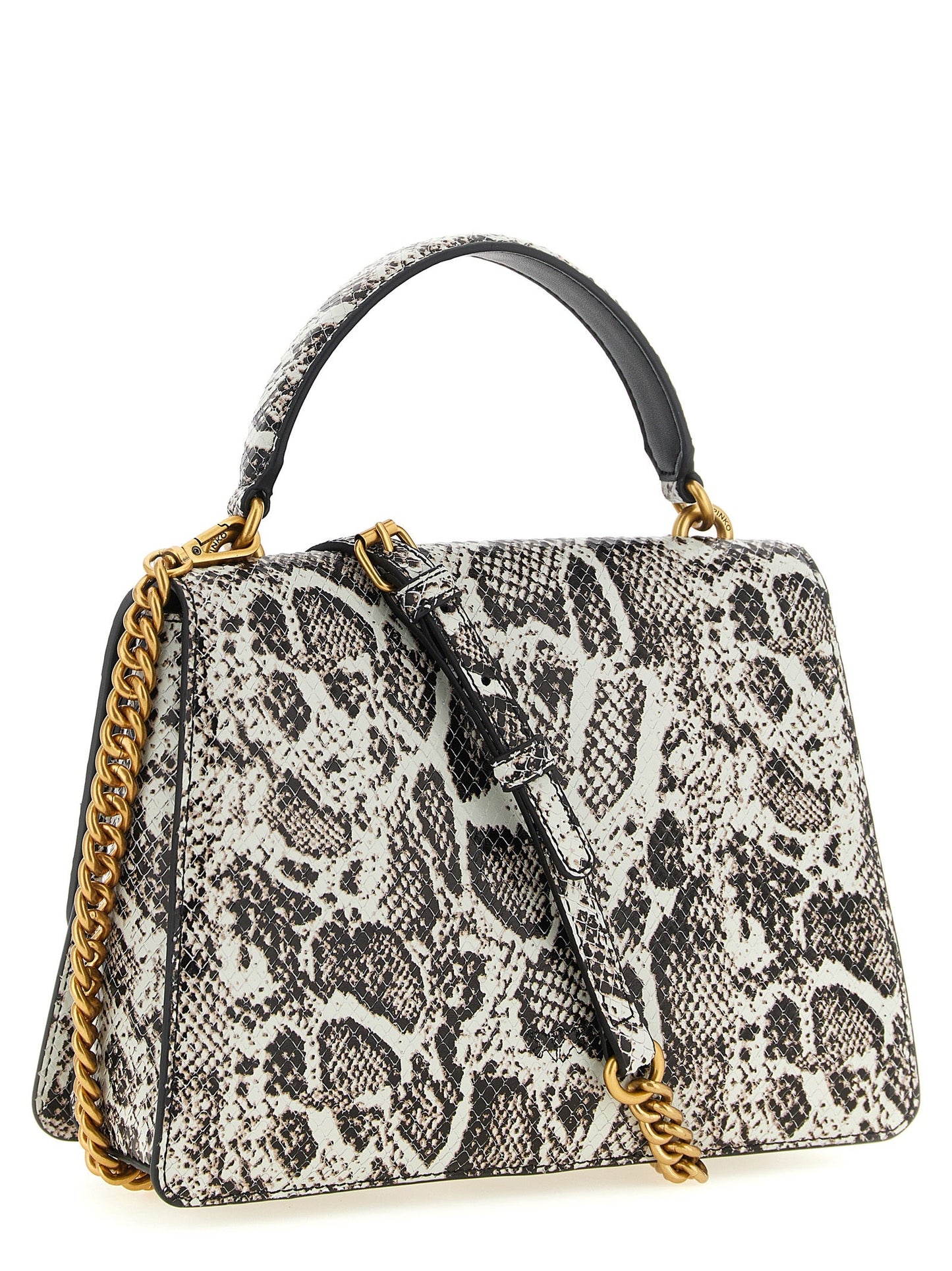 Exclusive PINKO Love Bag Python-Print Calfskin Handbag – Grey / Black / Beige — Side View