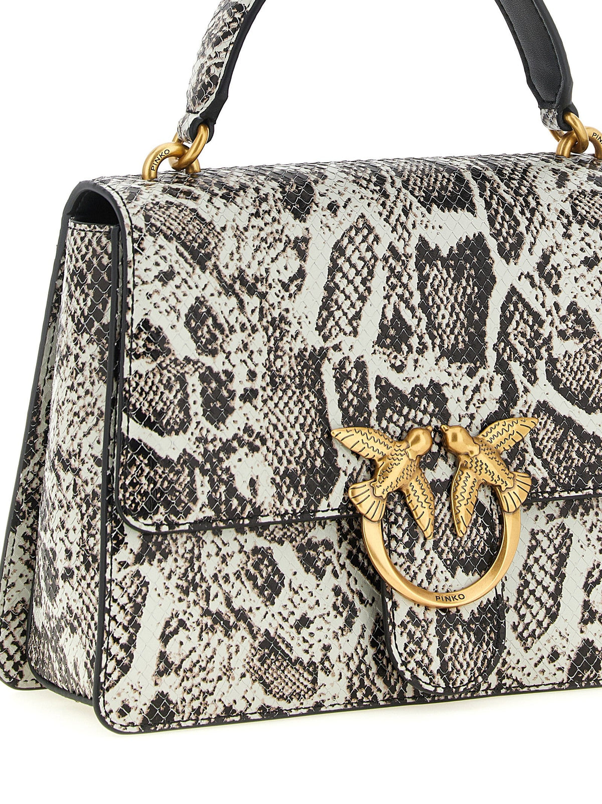 Exclusive PINKO Love Bag Python-Print Calfskin Handbag – Grey / Black / Beige — Back View