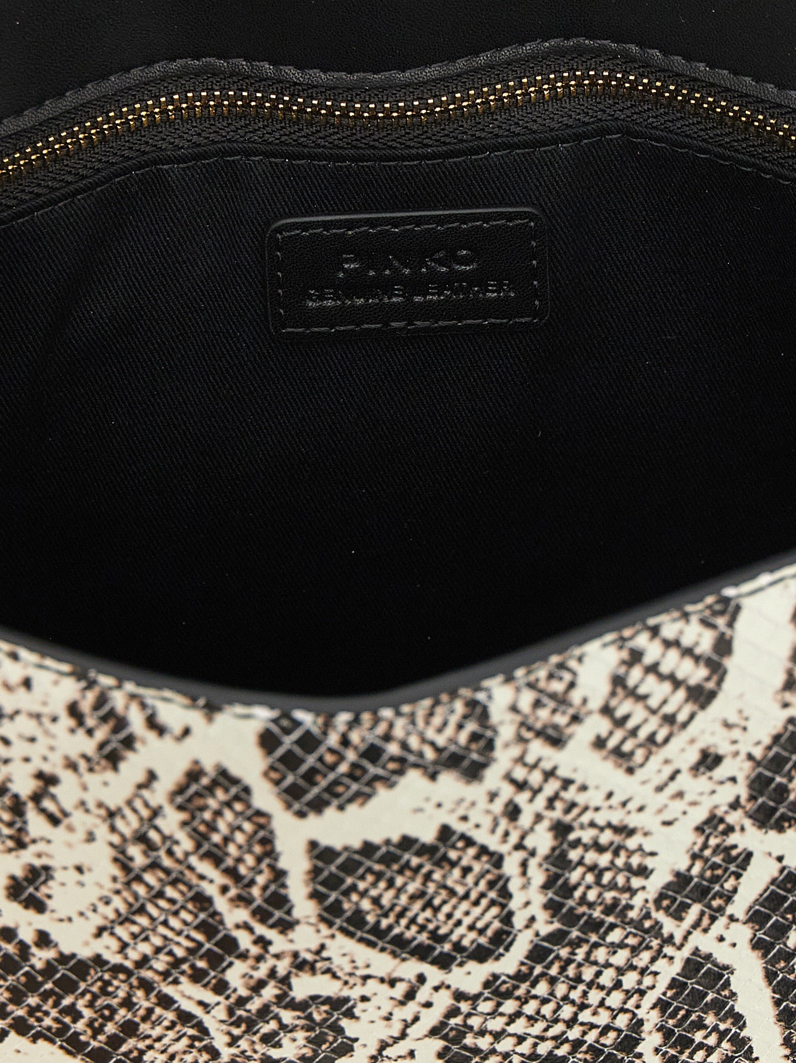 Exclusive PINKO Love Bag Python-Print Calfskin Handbag – Grey / Black / Beige — Top View