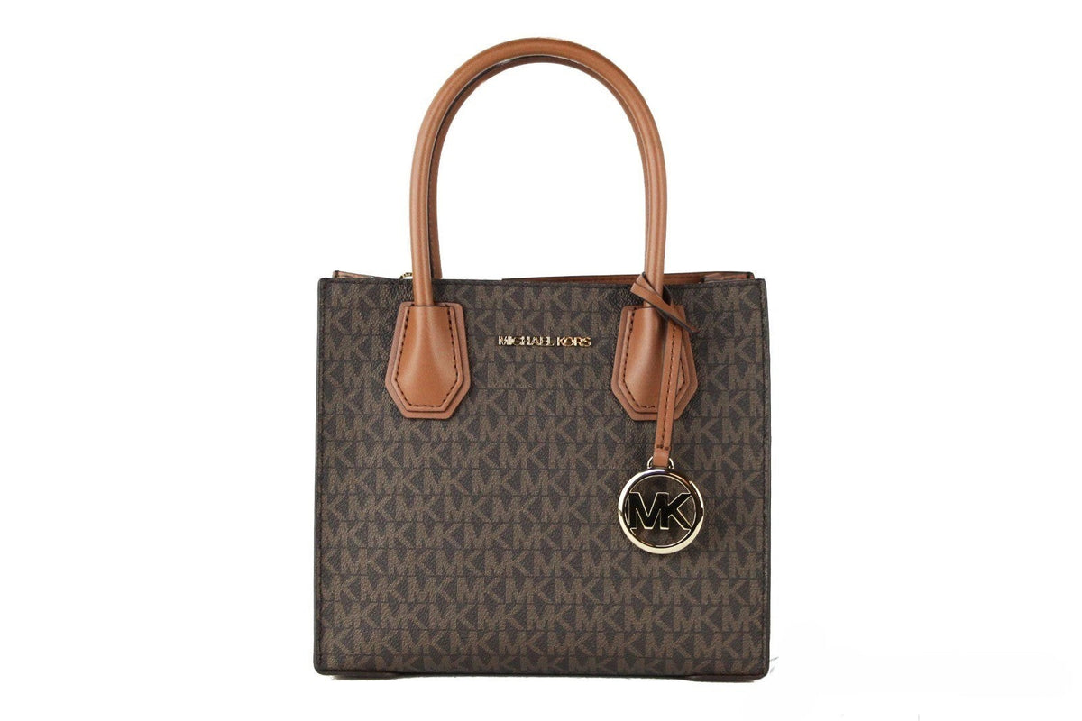 Exclusive Michael Kors Mercer Medium Logo Accordion Crossbody – Brown — Front View