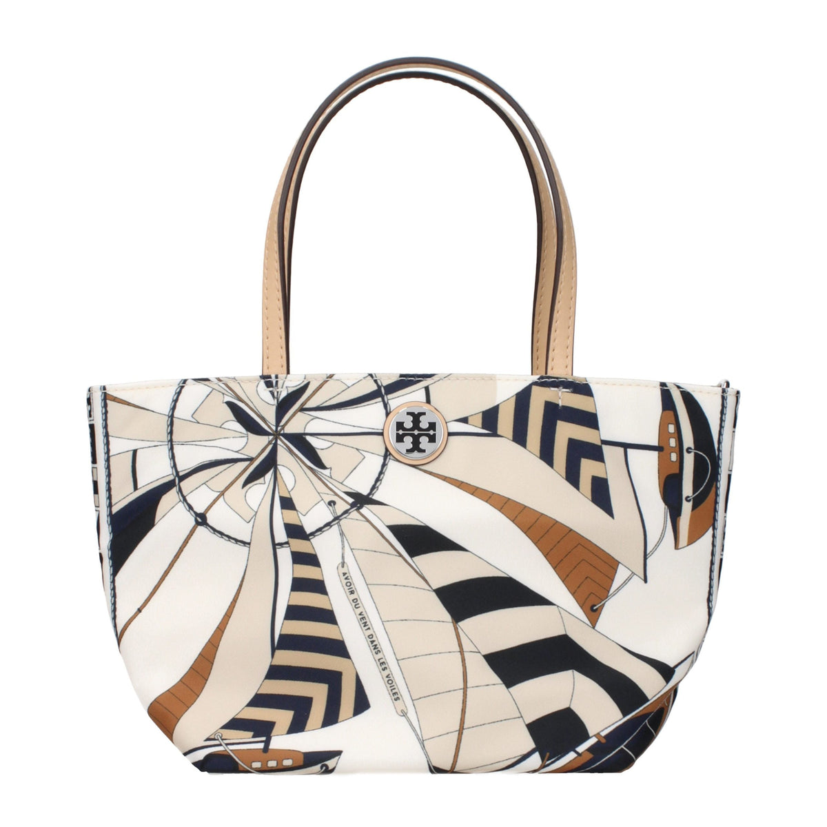 Exclusive Tory Burch Nylon Handbag – Beige — Front View