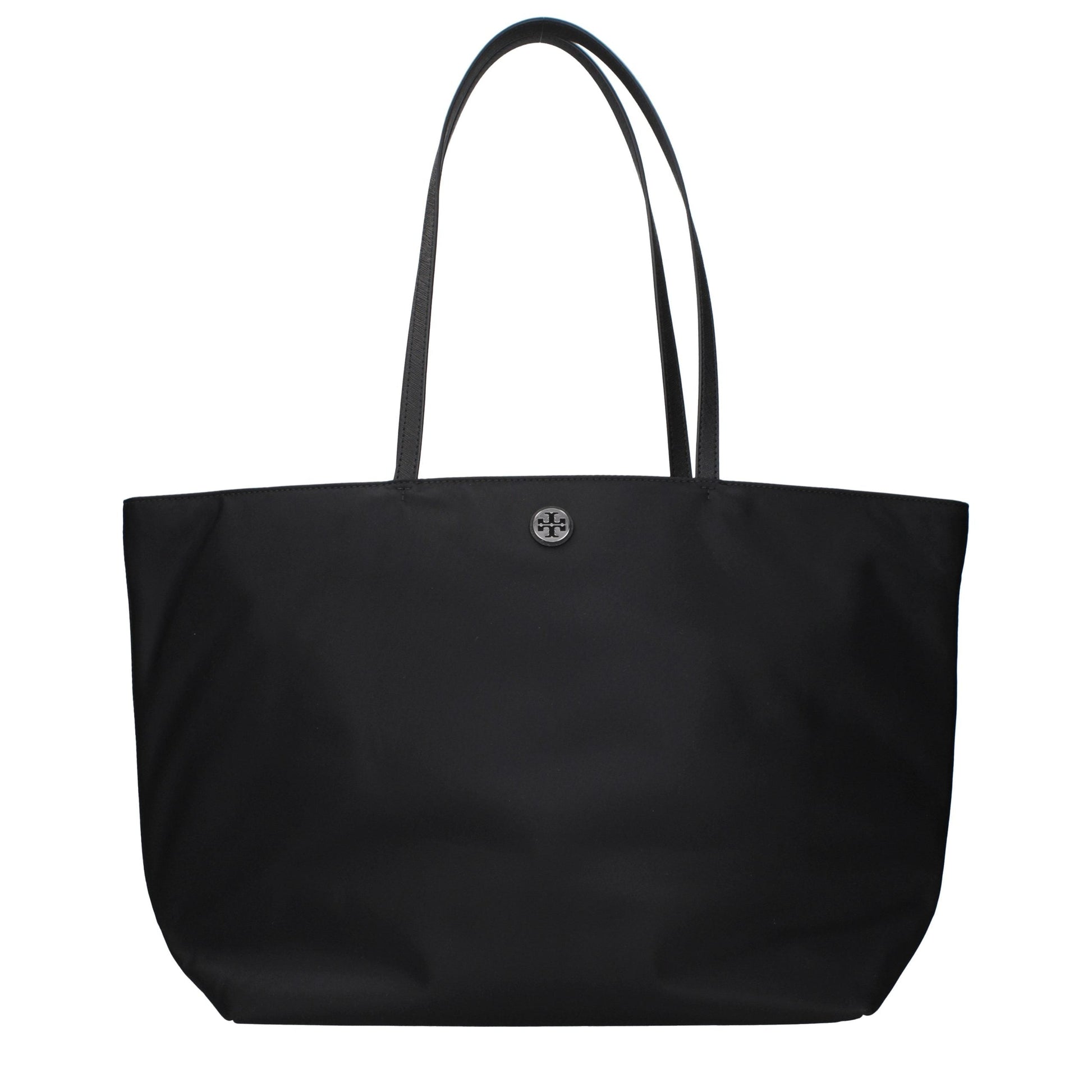 Exclusive Tory Burch Logo Fabric Shoulder Bag – Black — Front View