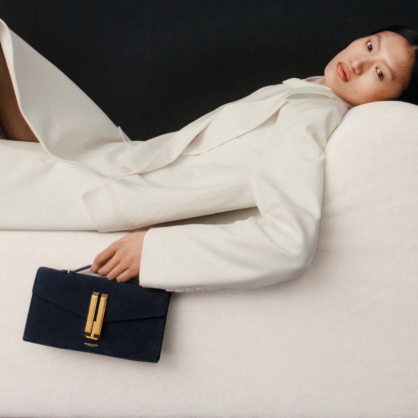 Exclusive The Vancouver Clutch — One Size — Size midnight blue suede — Side View