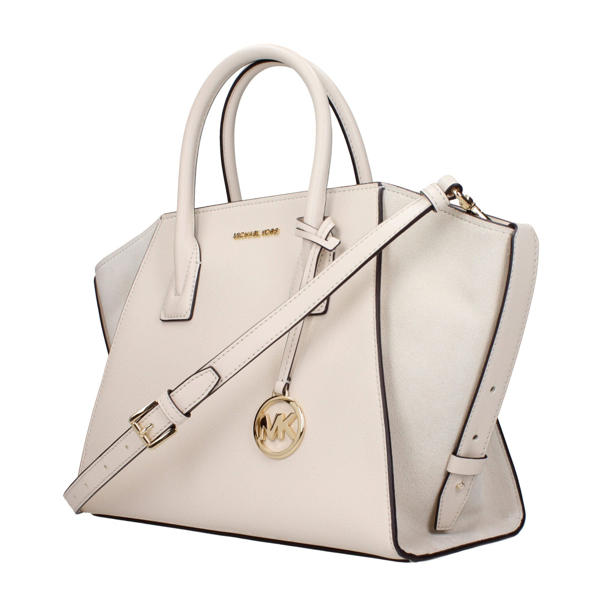 Exclusive Michael Kors Leather Shoulder Handbag – Light Cream — Side View