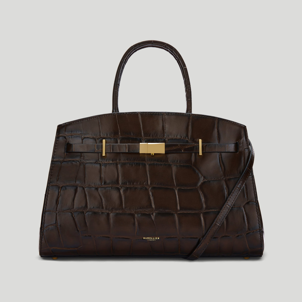Exclusive The Midi Hudson — Midi — Size dark chocolate large croc-effect — Front View