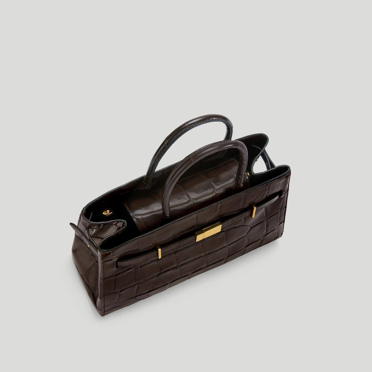 Exclusive The Midi Hudson — Midi — Size dark chocolate large croc-effect — Top View