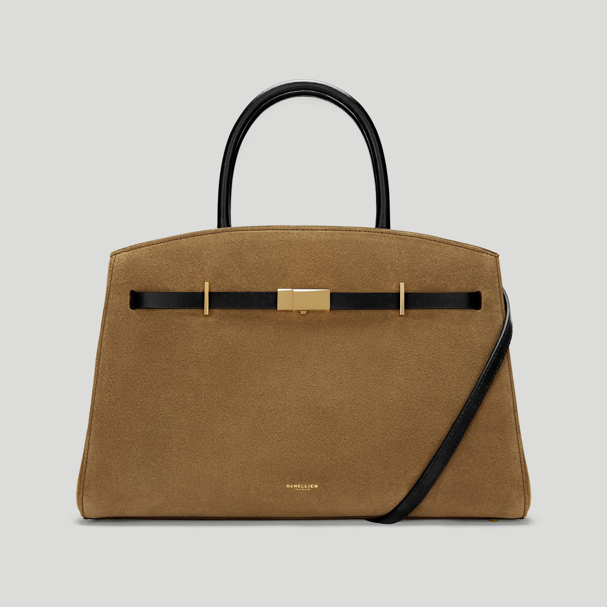 Exclusive The Midi Hudson — Midi — Size tobacco suede & black smooth — Front View