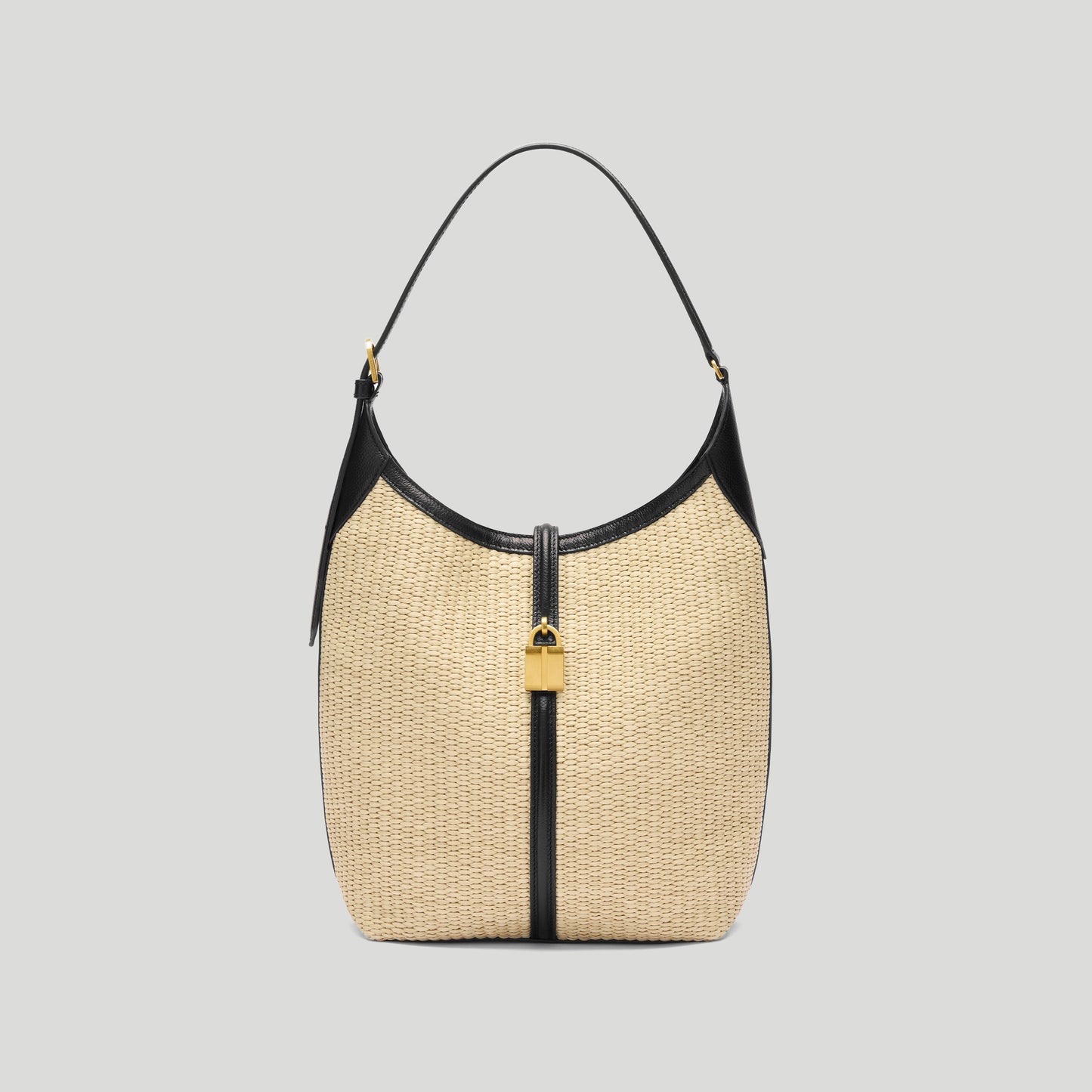 Exclusive The Siena Bucket — One Size — Size natural raffia & black smooth — Front View