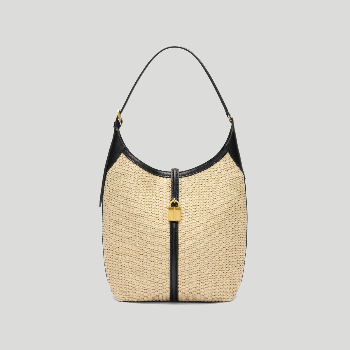 Exclusive The Siena Bucket — One Size — Size natural raffia & black smooth — Front View