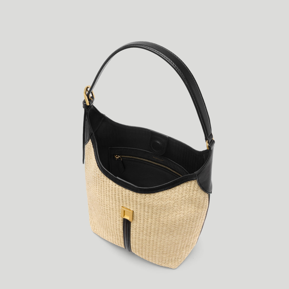 Exclusive The Siena Bucket — One Size — Size natural raffia & black smooth — Detail View