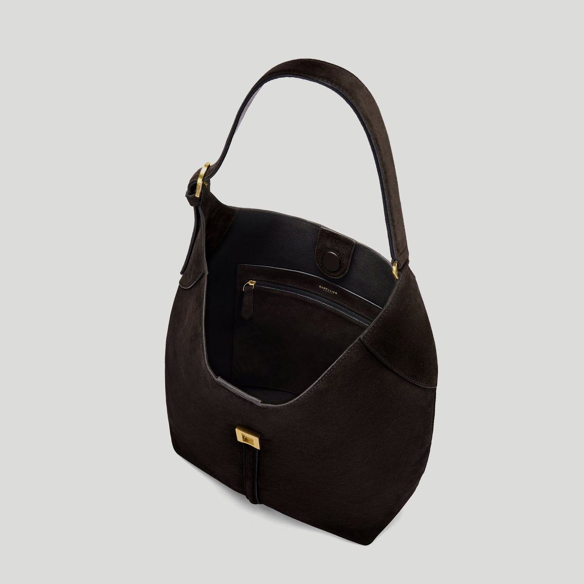 Exclusive The Large Siena Bucket — Large — Size dark chocolate suede — Top View